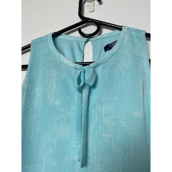 Chaps Mini Dress Aqua Turquoise Women's Size S-4 Chiffon Bow Tie Sleeveless - Picture 10 of 13